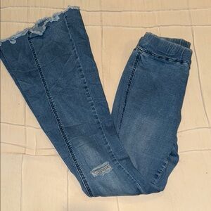 Bell Bottom Blue Jeans with Faded Distressing